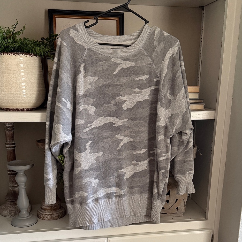 aerie Gray Camouflage Crewneck Sweatshirt Oversized- will fit Med
